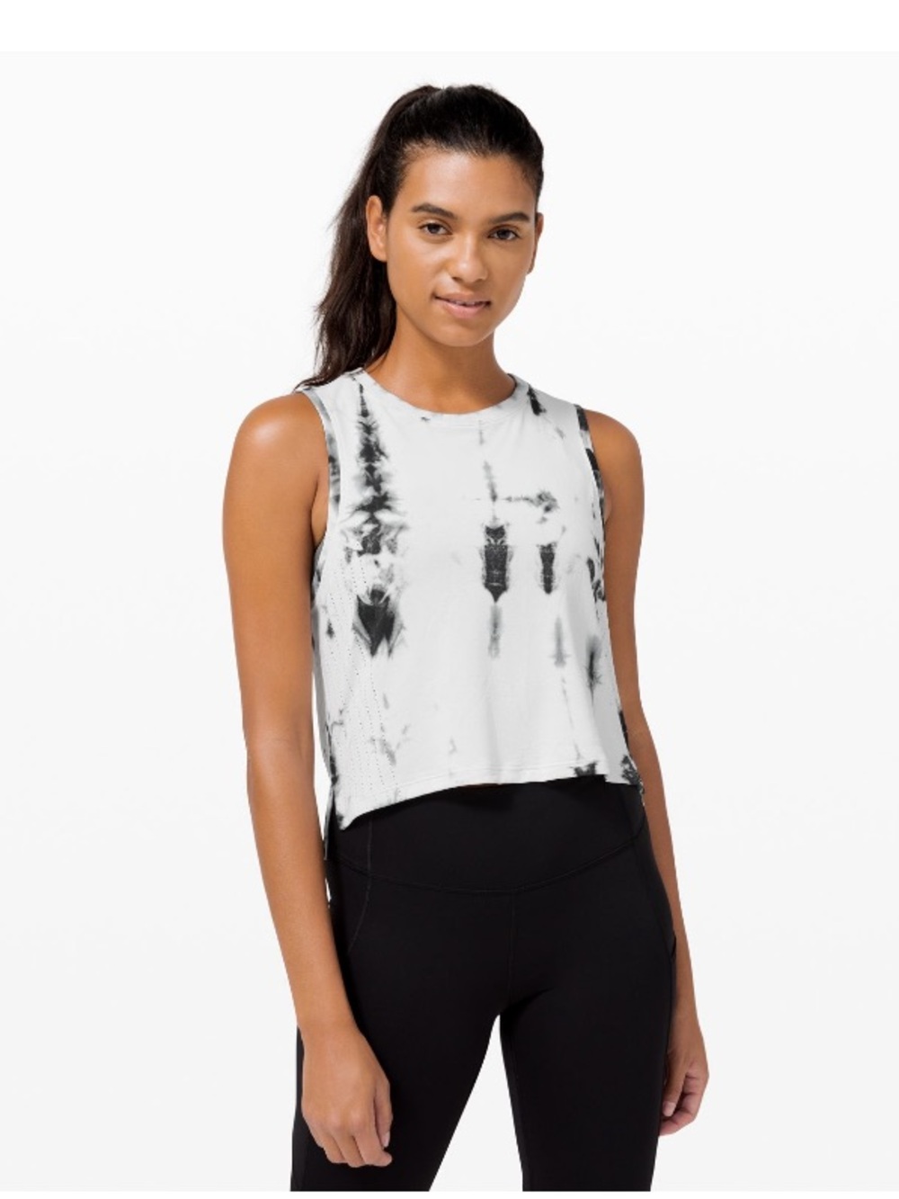 lululemon athletica Tie-Dye Shibori Train To Be Crop Tank — White & Black